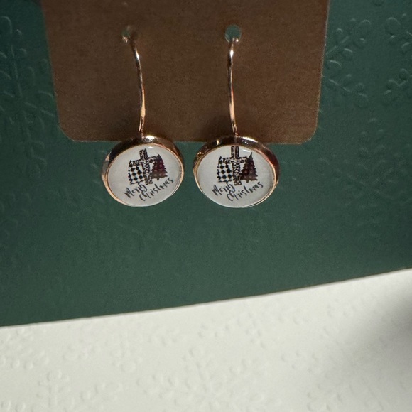 ❄️ SALE! NEW Holiday Rose Gold Leverback Christmas Earrings Animal Print Cross - Picture 3 of 11